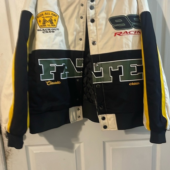 PacSun Black and White Racing Puffer Jacket with Yellow Accents - Picture 2 of 12